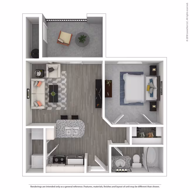 1 Bed 1 Bath 766 SqFt (660 Net) 1073 floor plan